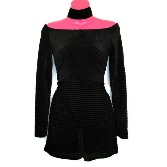 nwt velvet bardot romper black choker size small 6 - Picture 2 of 4